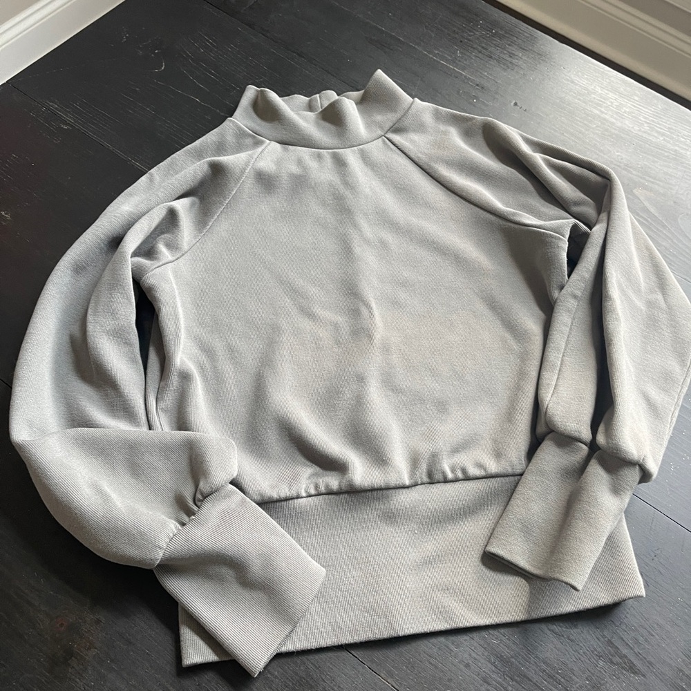 Linen and dot Greenish gray Mock Neck Sweatshirt